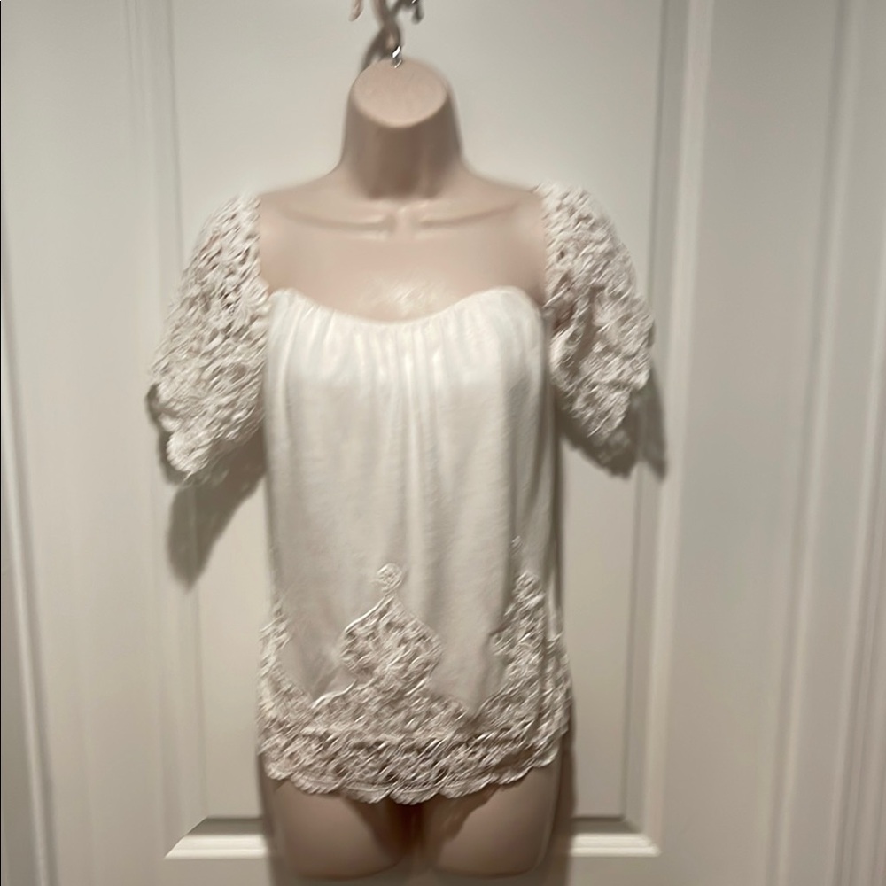 White House Black Market Lace Trim Blouse Sz 8